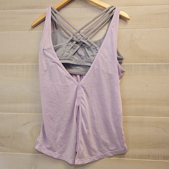 {M} Athleta Fully Focused Criss Cross Tank With Bra Pink Purple Lavender Gray - Picture 4 of 9